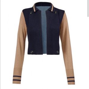 Cropped tan & navy cardigan